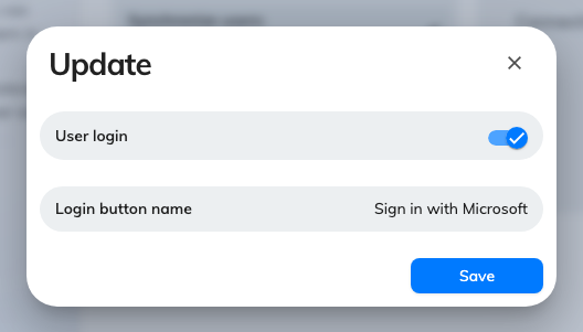 Sign-in settings: the user login switch and the button name people read.
