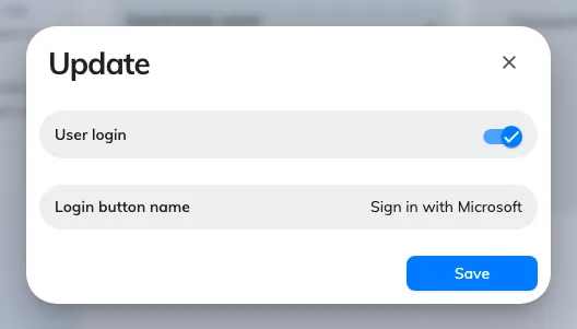 Sign-in settings: the user login switch and the button name people read.