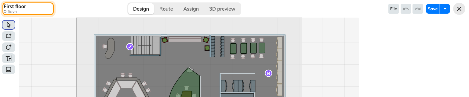Floor and building, in the header. Read it before drawing.