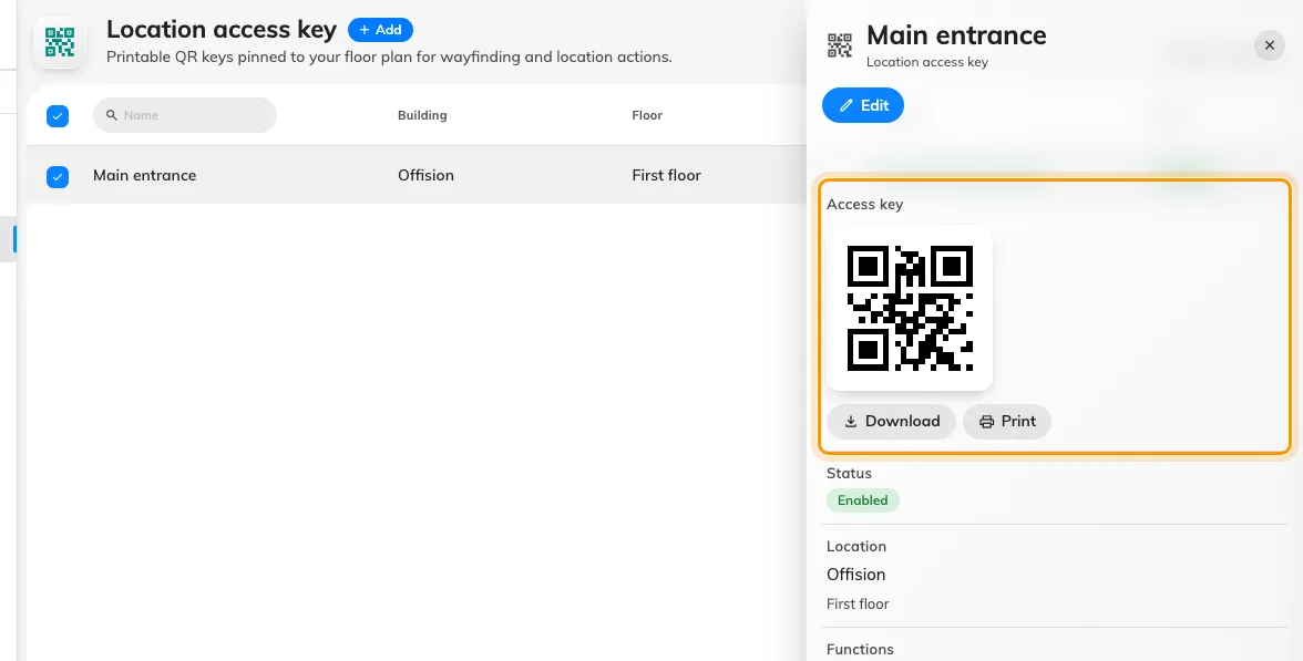 The code is generated by Offision. Download or print it from the key.