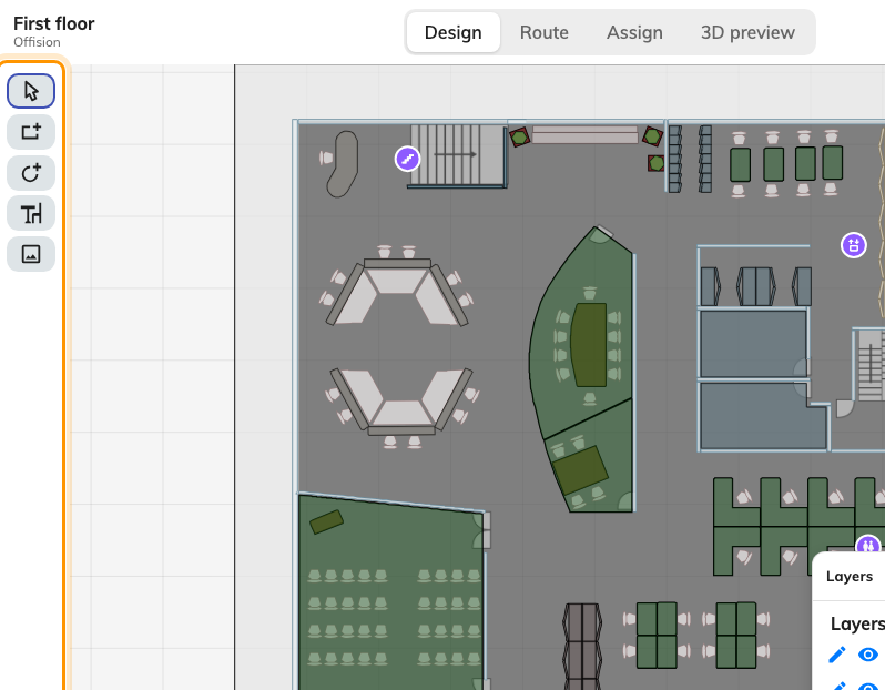 Select, rectangle, ellipse, furniture, and the floor image.
