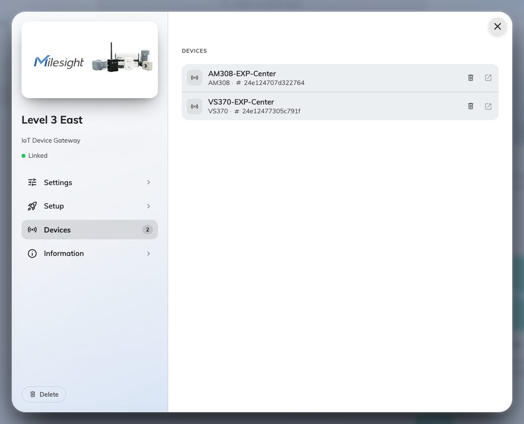 Sensors listed on their gateway, each named as the gateway names it.
