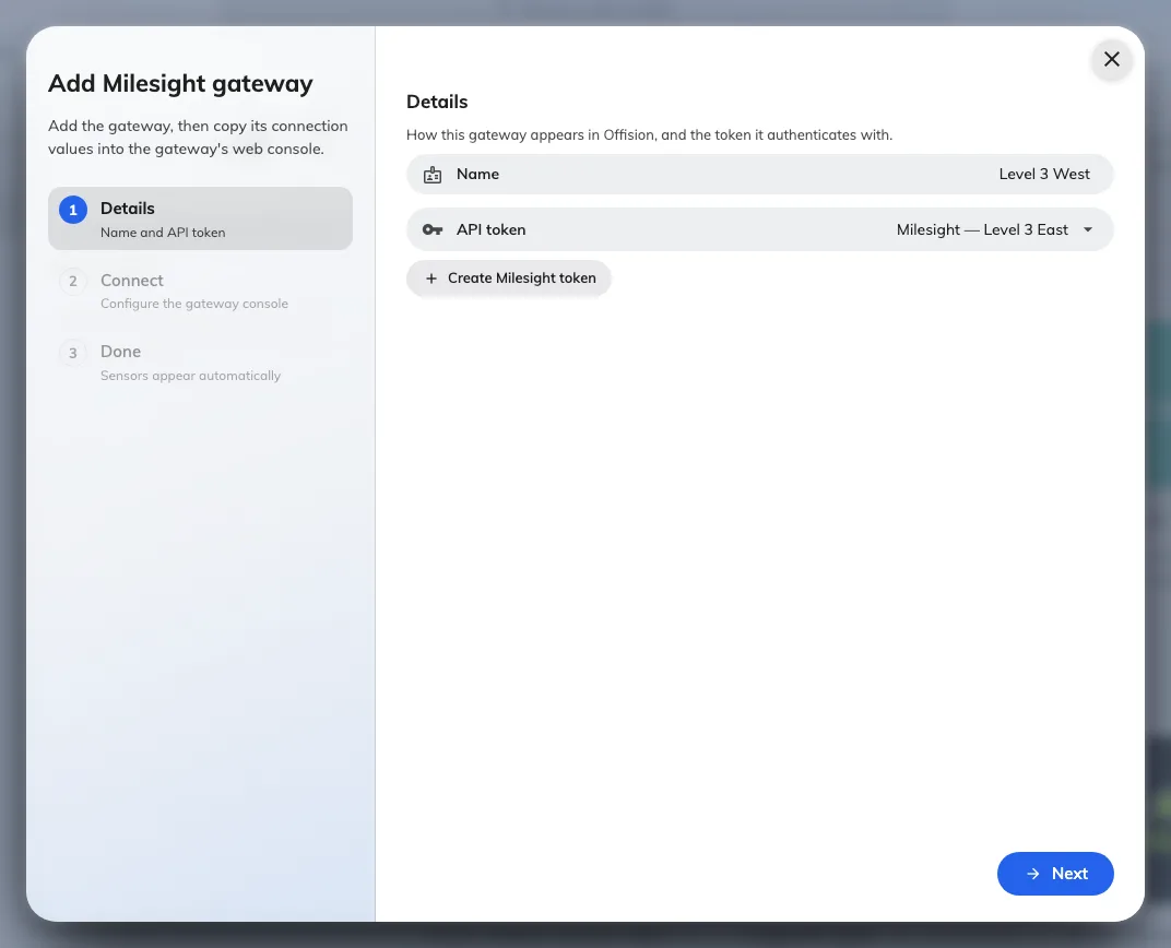 Step one: what to call the gateway, and the token it will authenticate with.