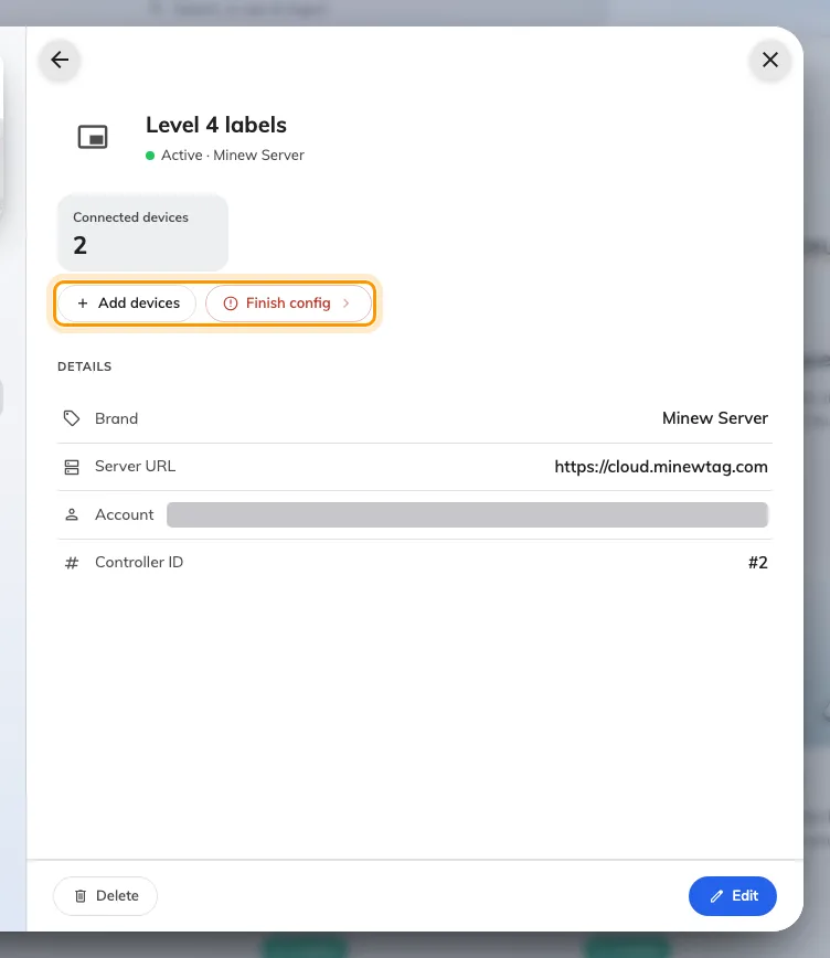 A Minew controller: how many tags it drives, and the two things you do from it.