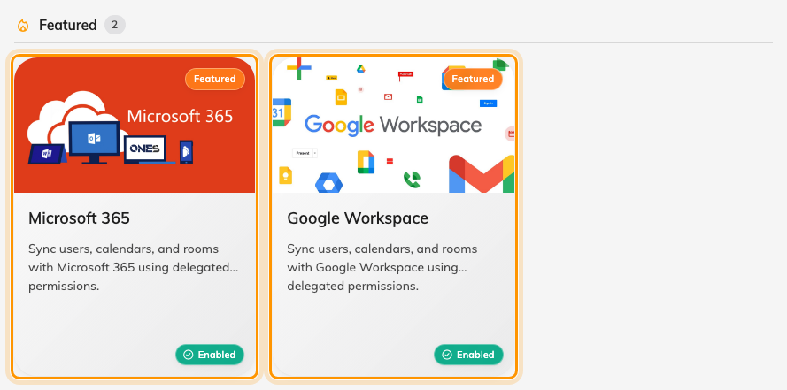 Microsoft 365 and Google Workspace side by side in the marketplace — connect both, and each holds its own list of directories.