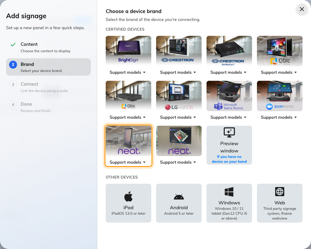 Neat Frame, ninth in the certified devices grid.