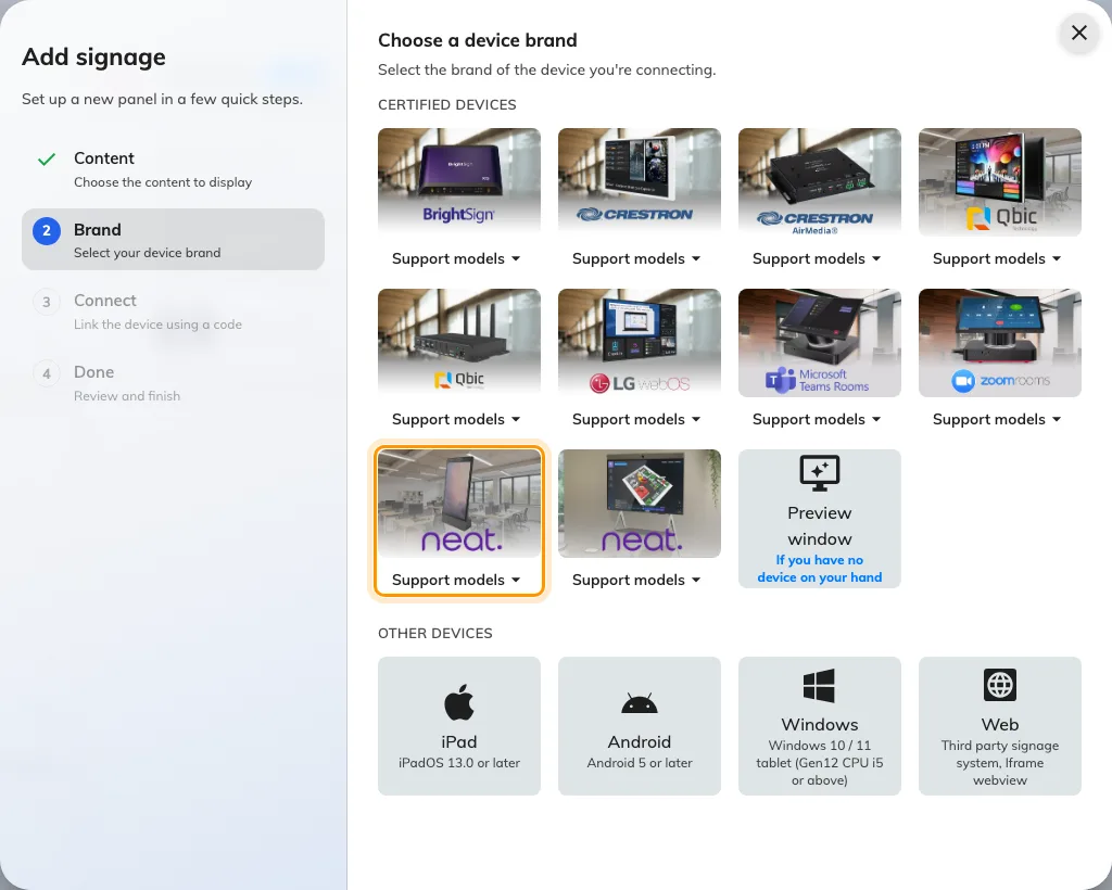 Neat Frame, ninth in the certified devices grid.