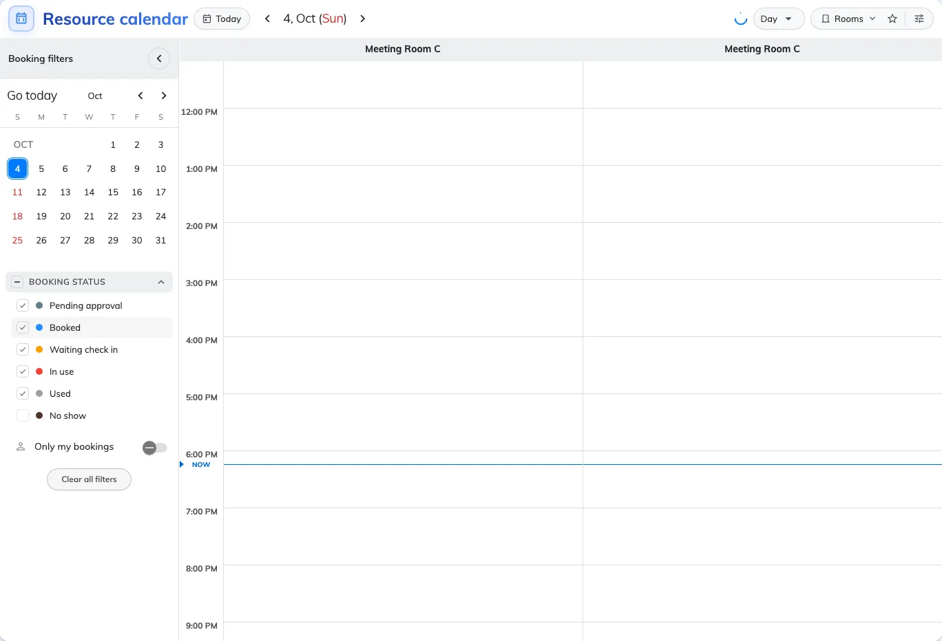 With No show excluded, Resource calendar hides the no-show block; the released time is free.