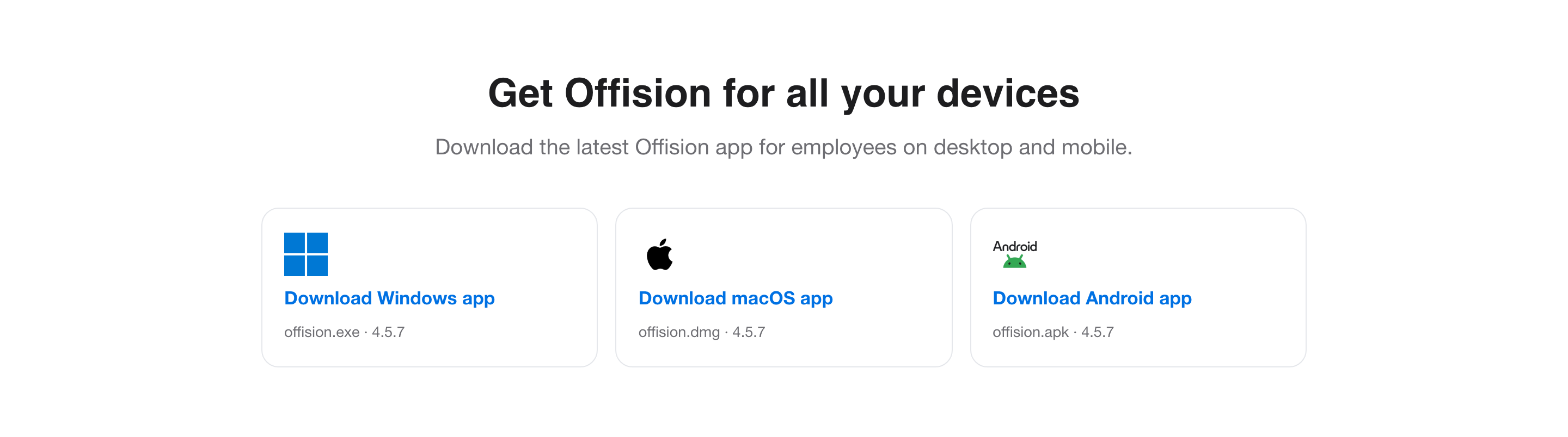 One card per platform. The filename and version are printed under each.