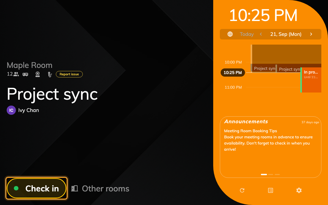 Check in — from Show check-in button.