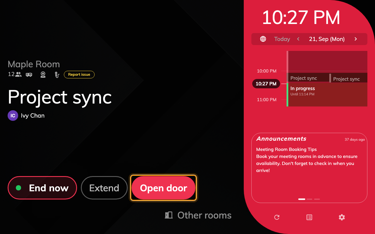 Open door — from Show open door button.