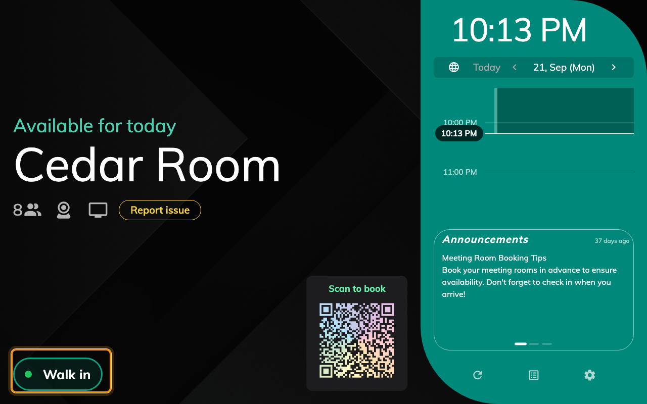 The same free room with the switch off: the action row keeps Walk in and nothing else.