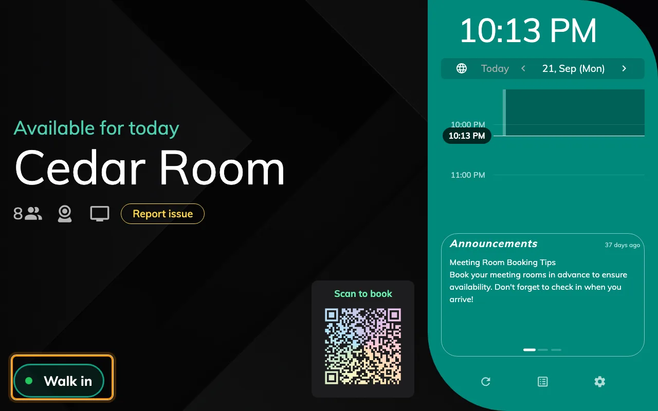 The same free room with the switch off: the action row keeps Walk in and nothing else.