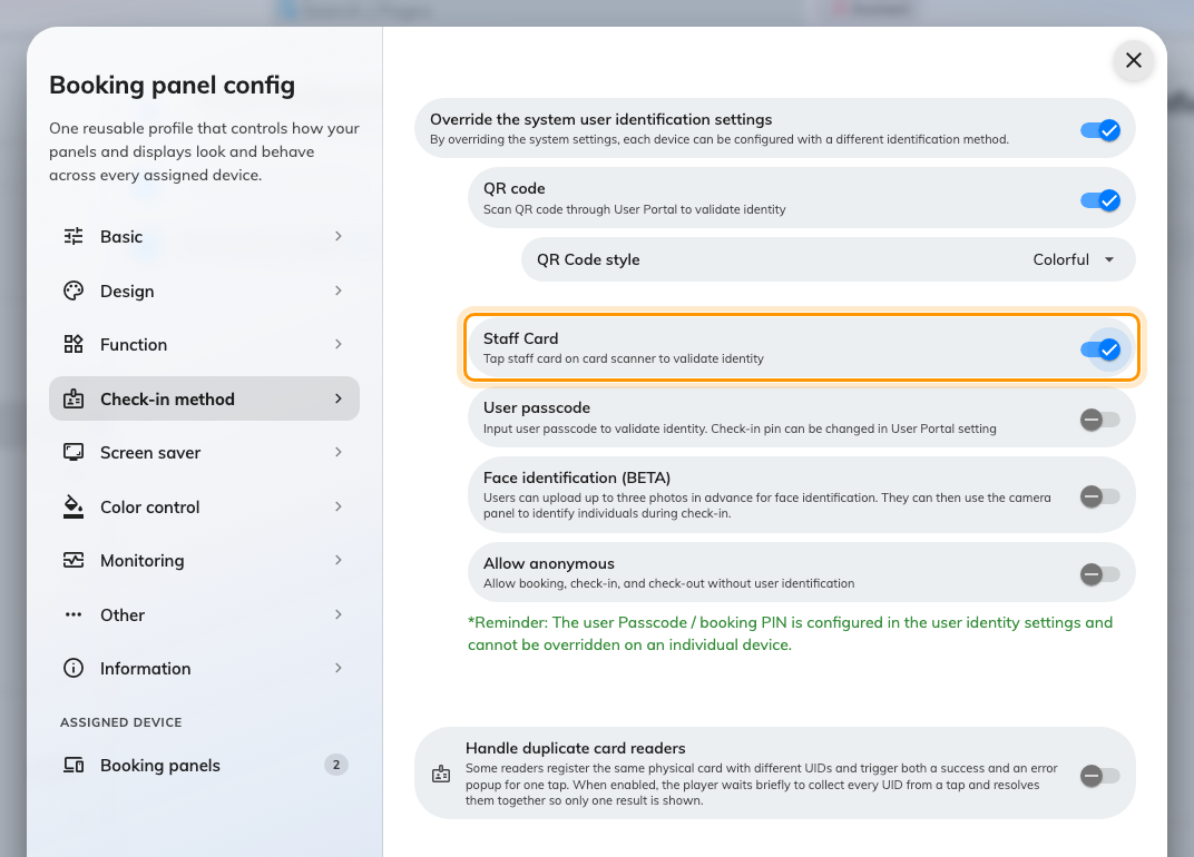 With the override on, this panel's methods replace the organisation's.