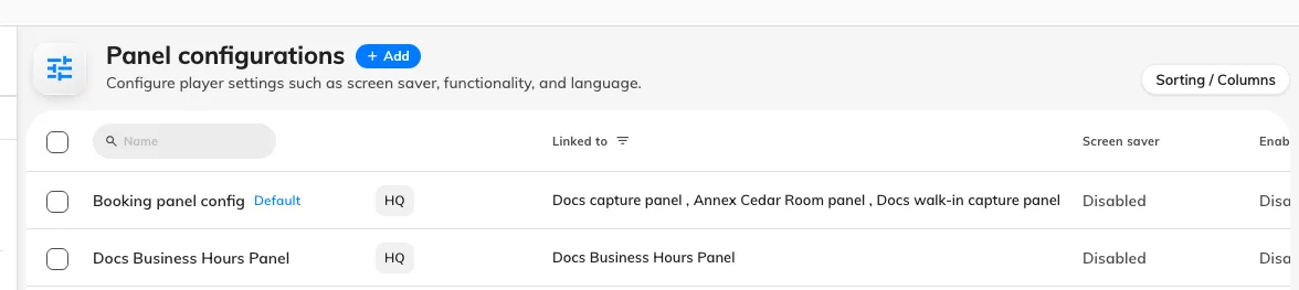 One configuration, with Linked to naming every panel that follows it.