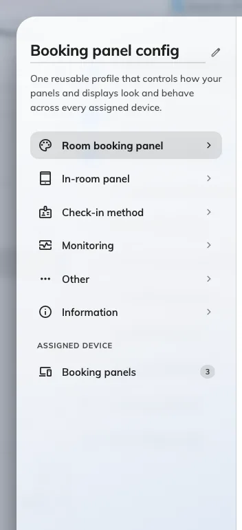 The rail. Room booking panel holds most of what the rest of this section sends you to.