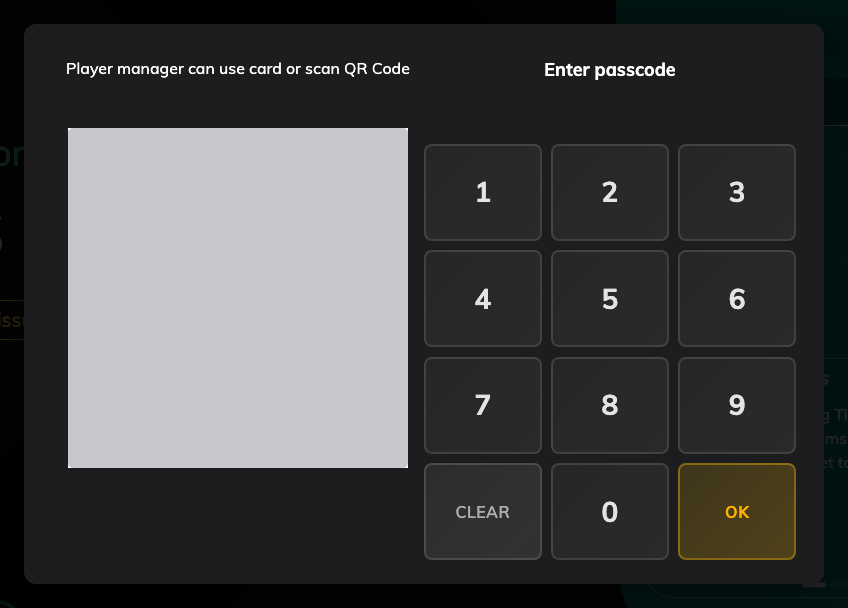 The gate in front of the console: the keypad, or the QR code beside it.