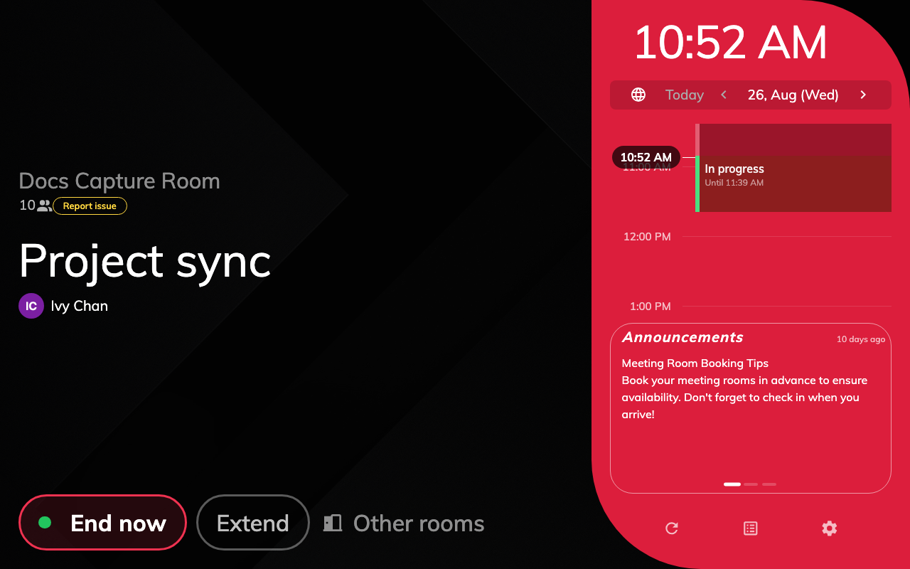 Scheduling — In use — the same booking, checked in.
