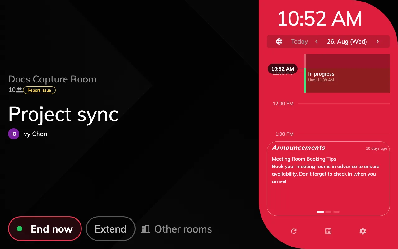 Scheduling — In use — the same booking, checked in.