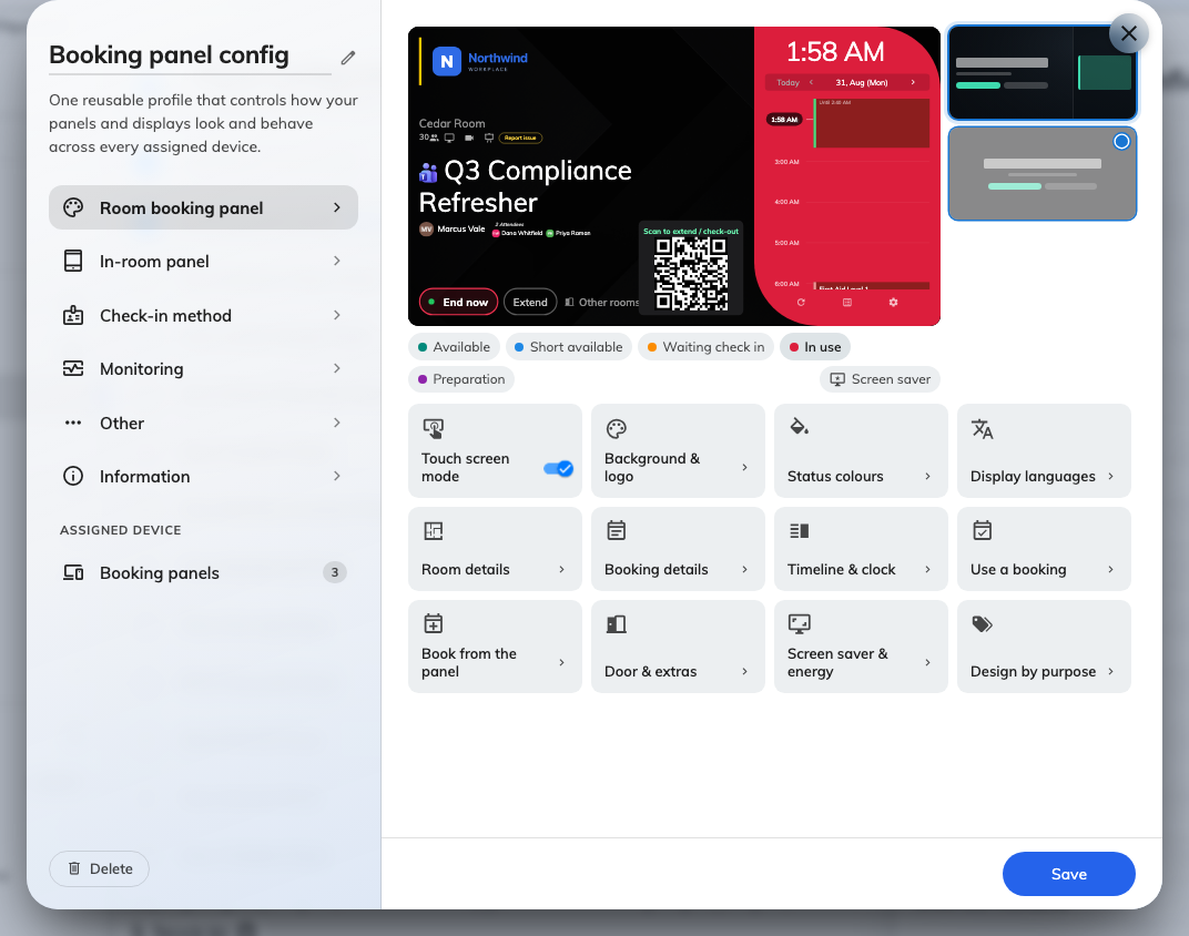 See the panel change as you configure it
