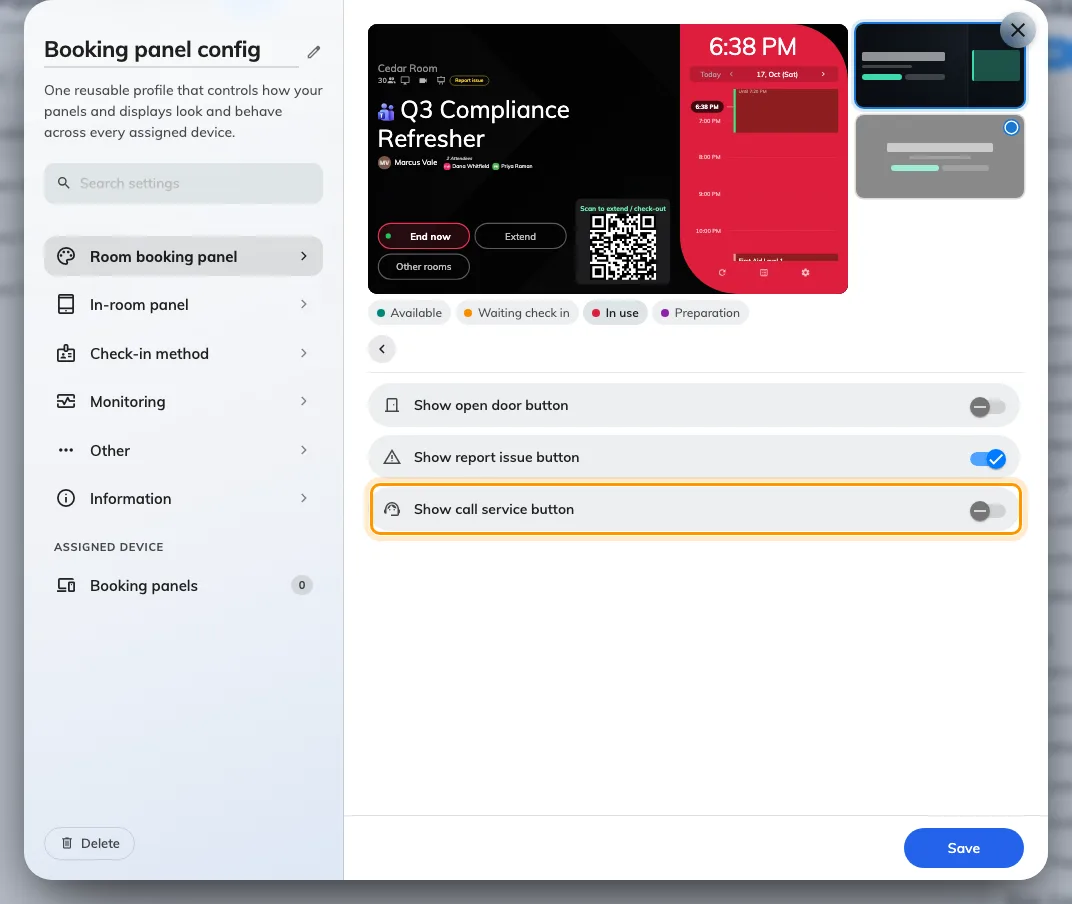 Put service calls on the booking panel