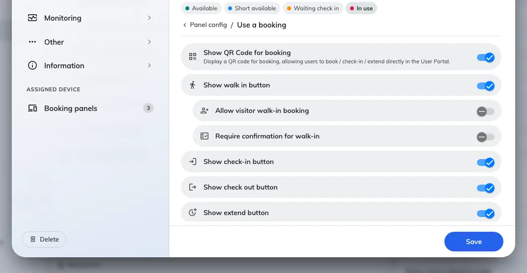 A panel can be told to hide a button the organisation has enabled.