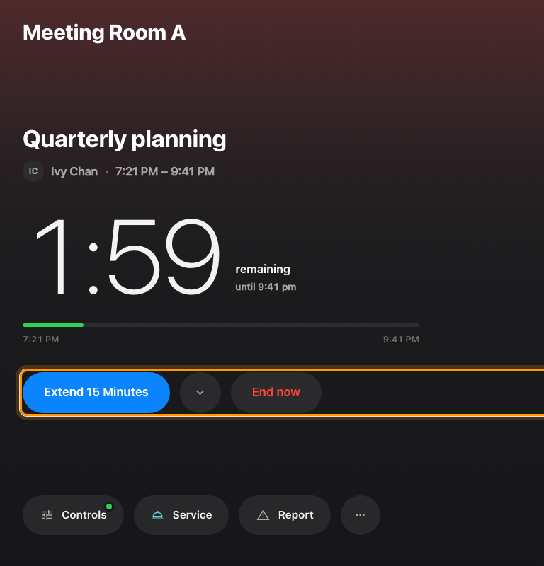 The booking's own buttons, under the countdown.