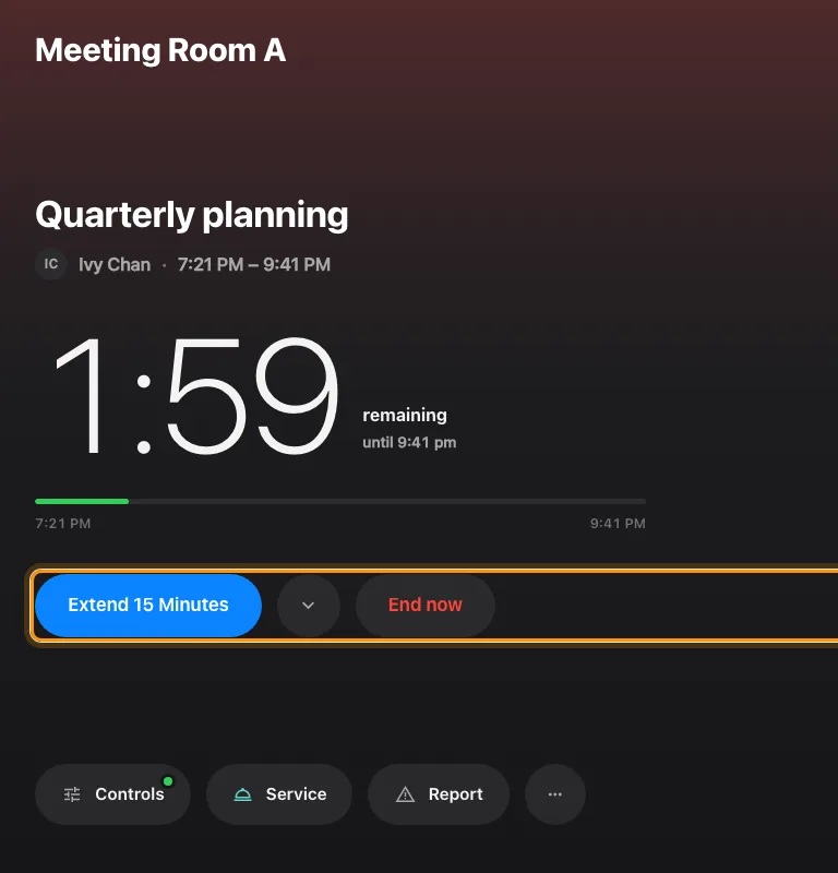 The booking's own buttons, under the countdown.