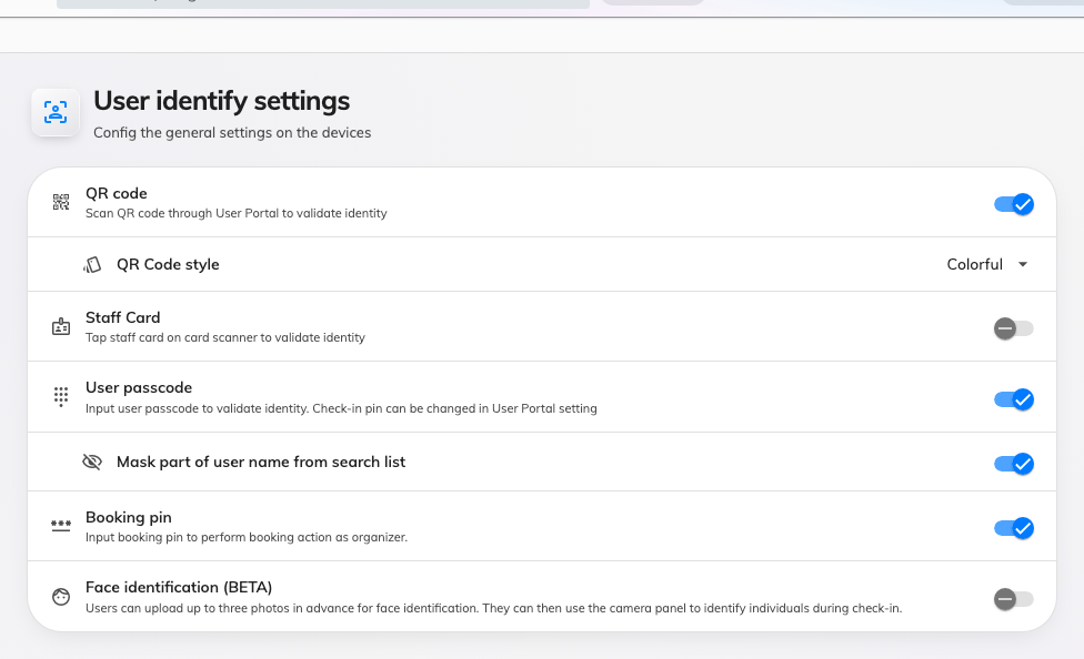 User identify settings — the organisation-wide default the override replaces.