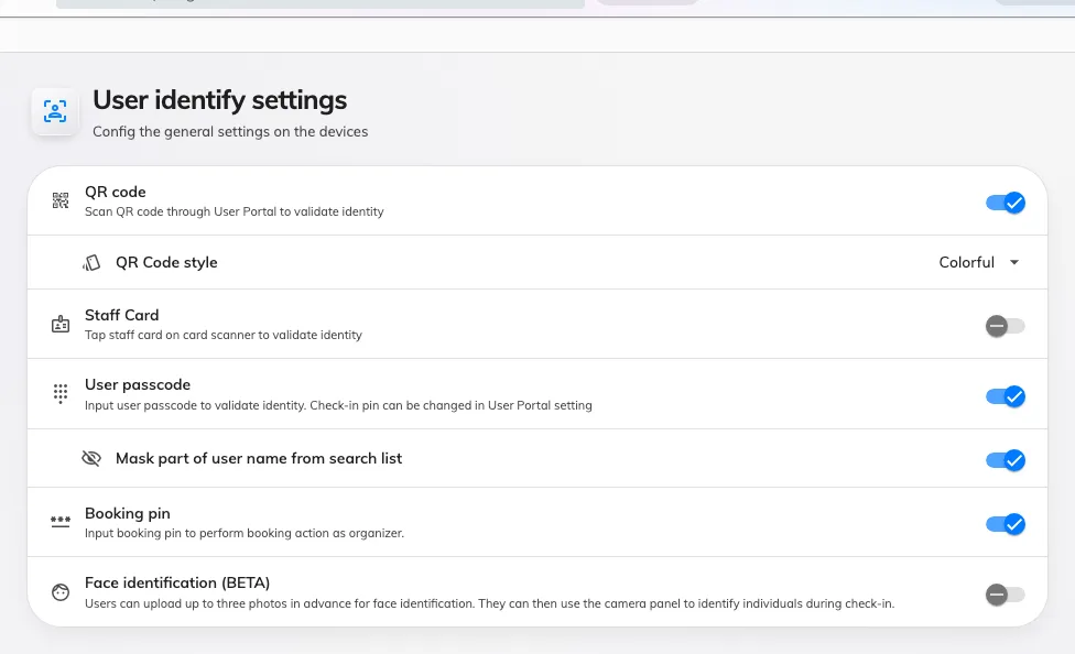 User identify settings — the organisation-wide default the override replaces.