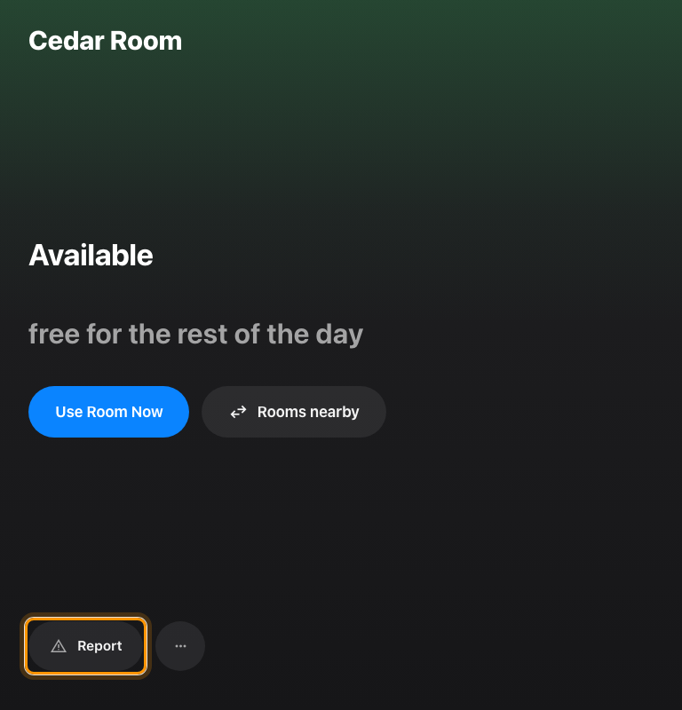 The in-room control skin's dock, with Report at the far left.