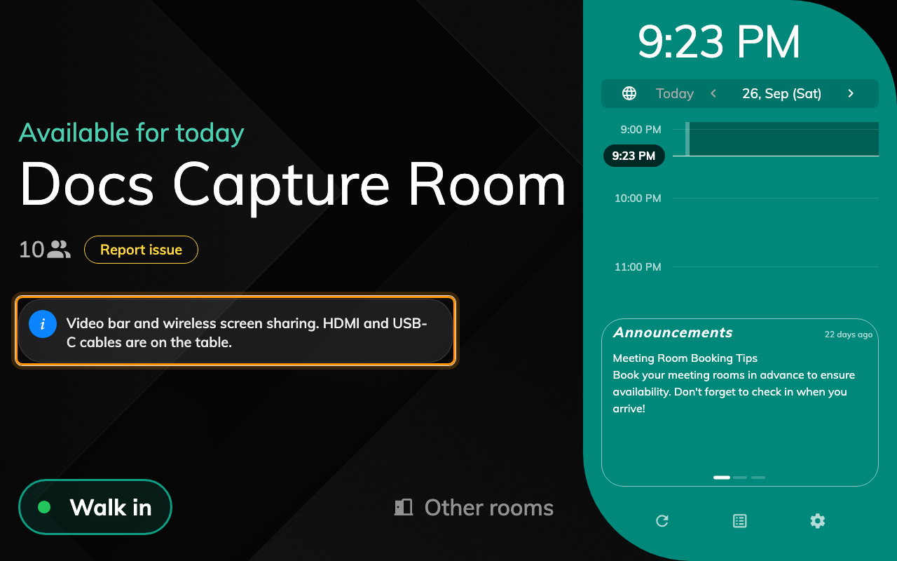 Info — what the room has.