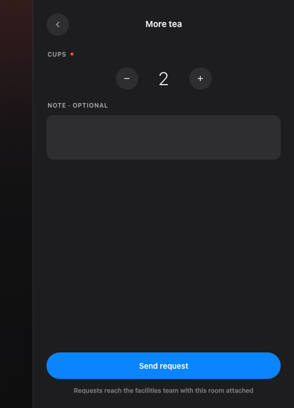 One service, filled in. Send request is the whole form.