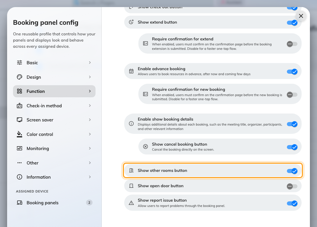 Show other rooms button, on the configuration's Function page.