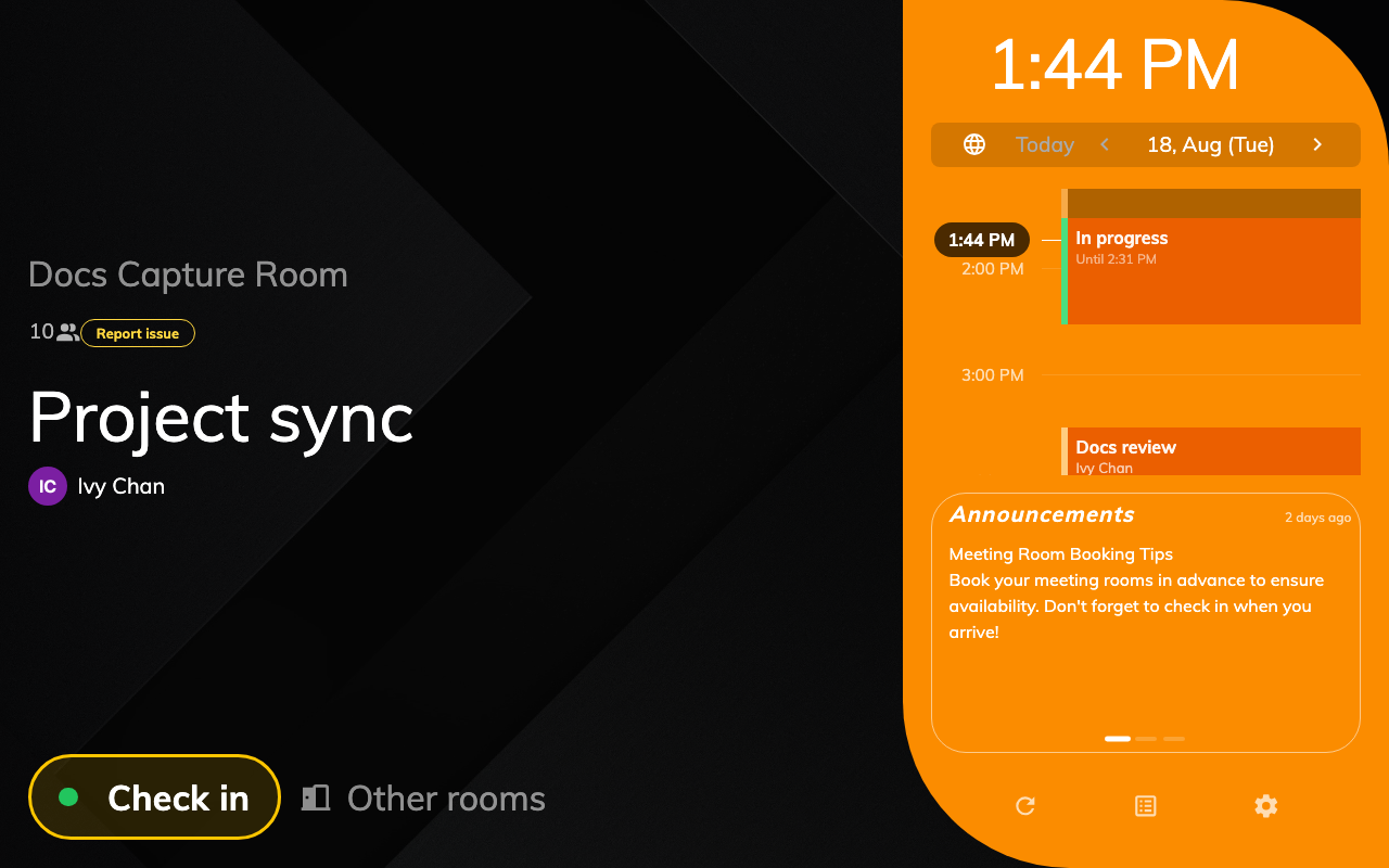 Orange: the meeting has started and nobody has checked in yet.
