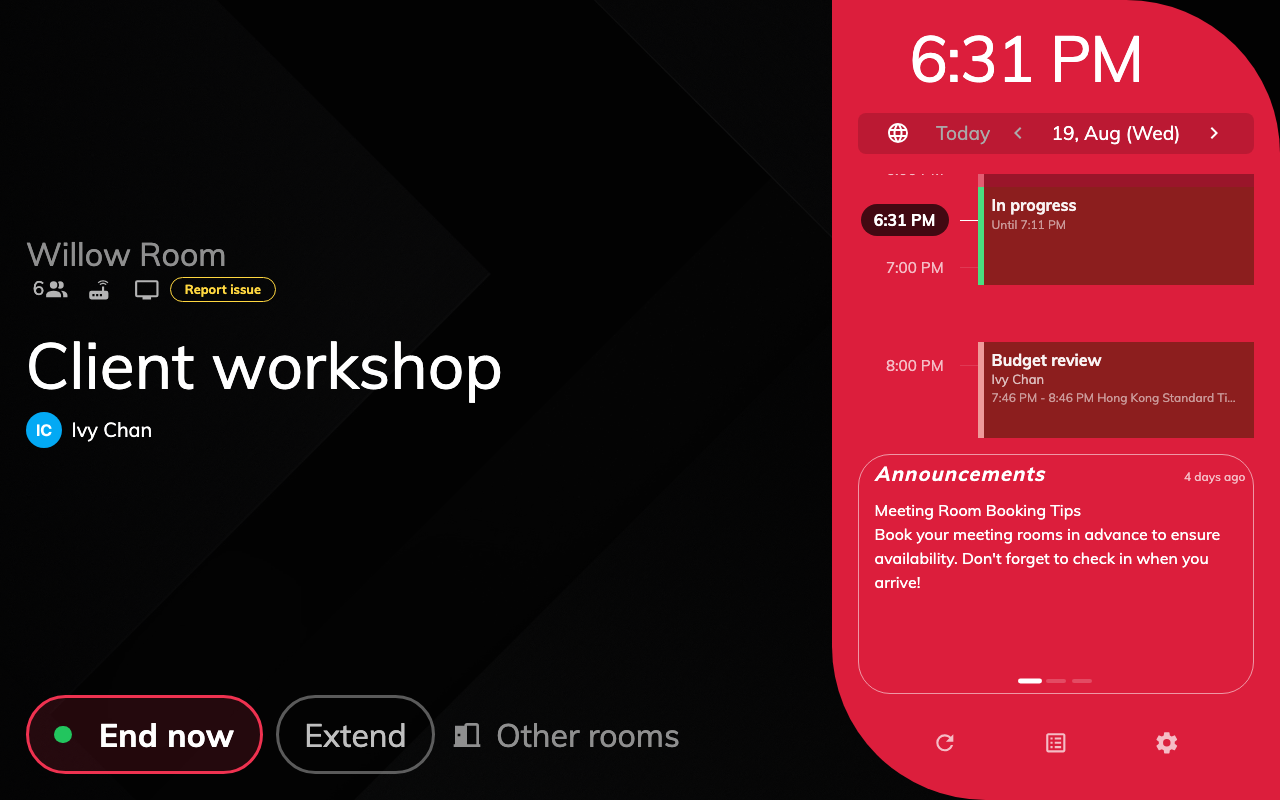The standard layout. The schedule column holds about a third of the screen.
