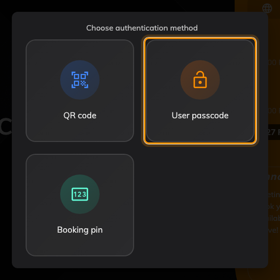 User passcode among the methods on this panel.