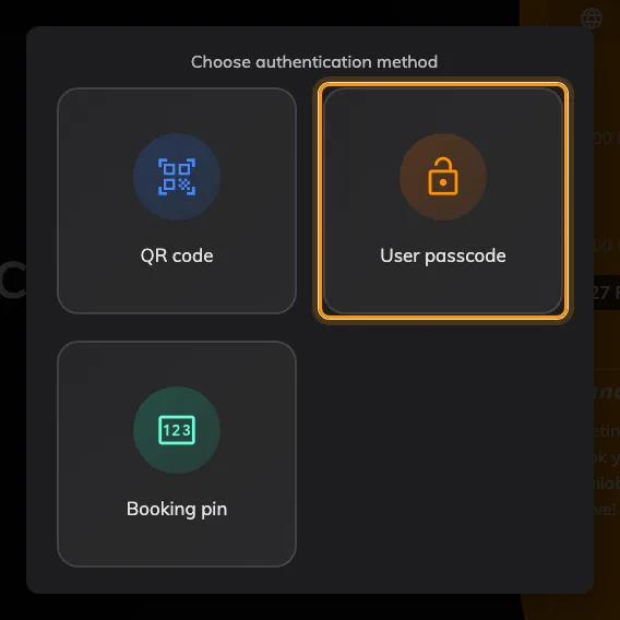 User passcode among the methods on this panel.