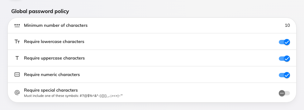 The character rules. Every password Offision stores has to pass all of them.