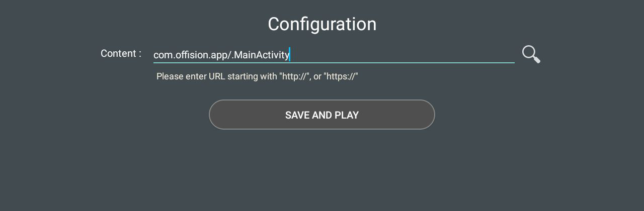 The Content field pointed at the installed app rather than a web address. The magnifier is the app picker.