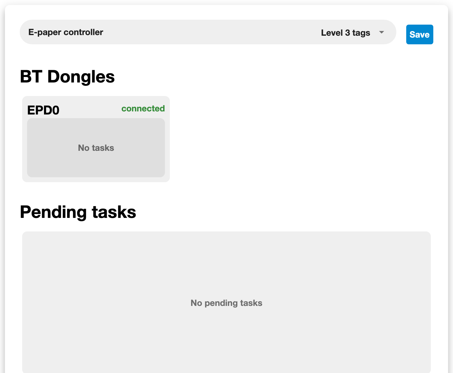 The controller's own E-paper page, where the dongles and the waiting queue are listed.
