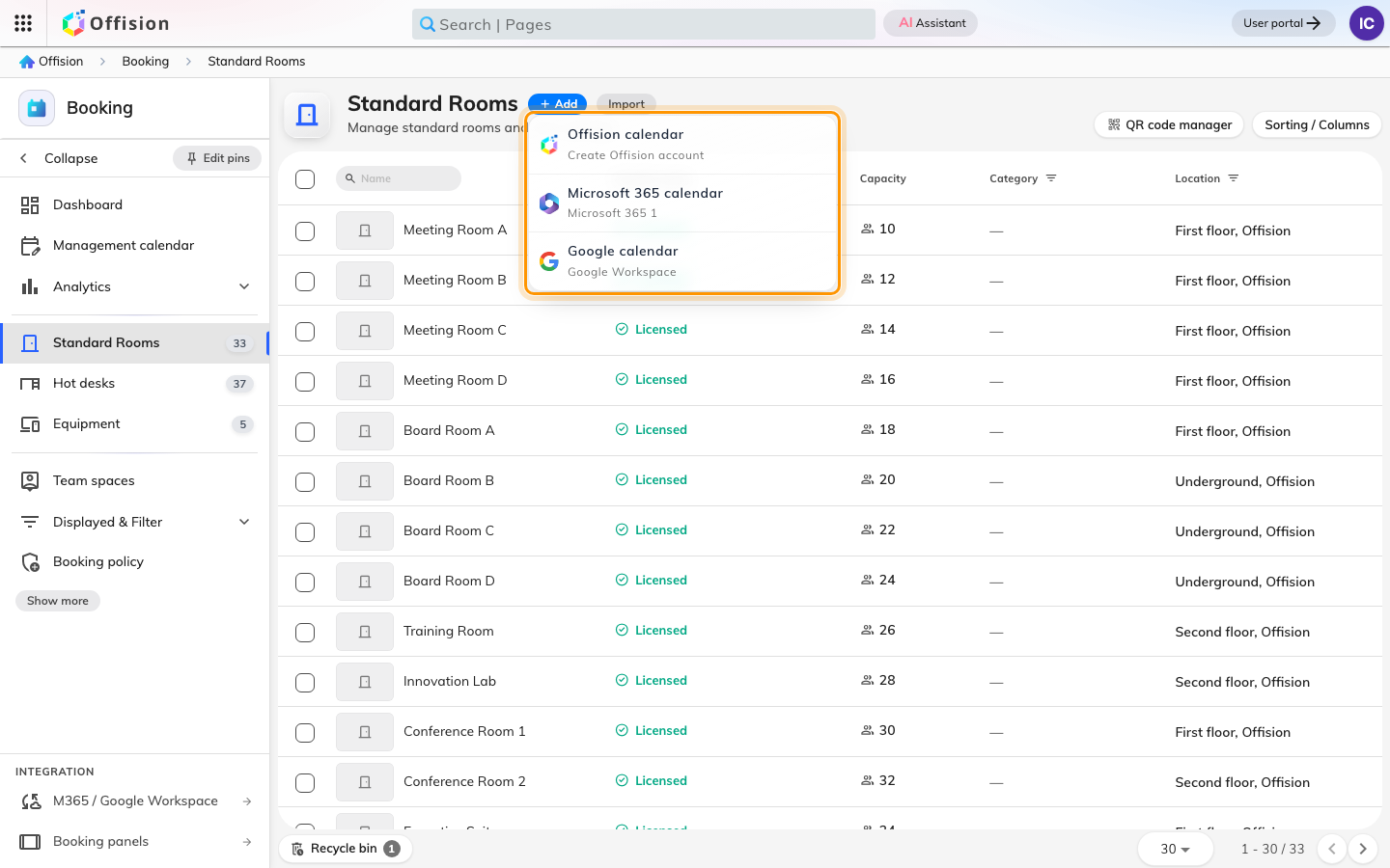 With an integration connected, Add asks which kind of room first.