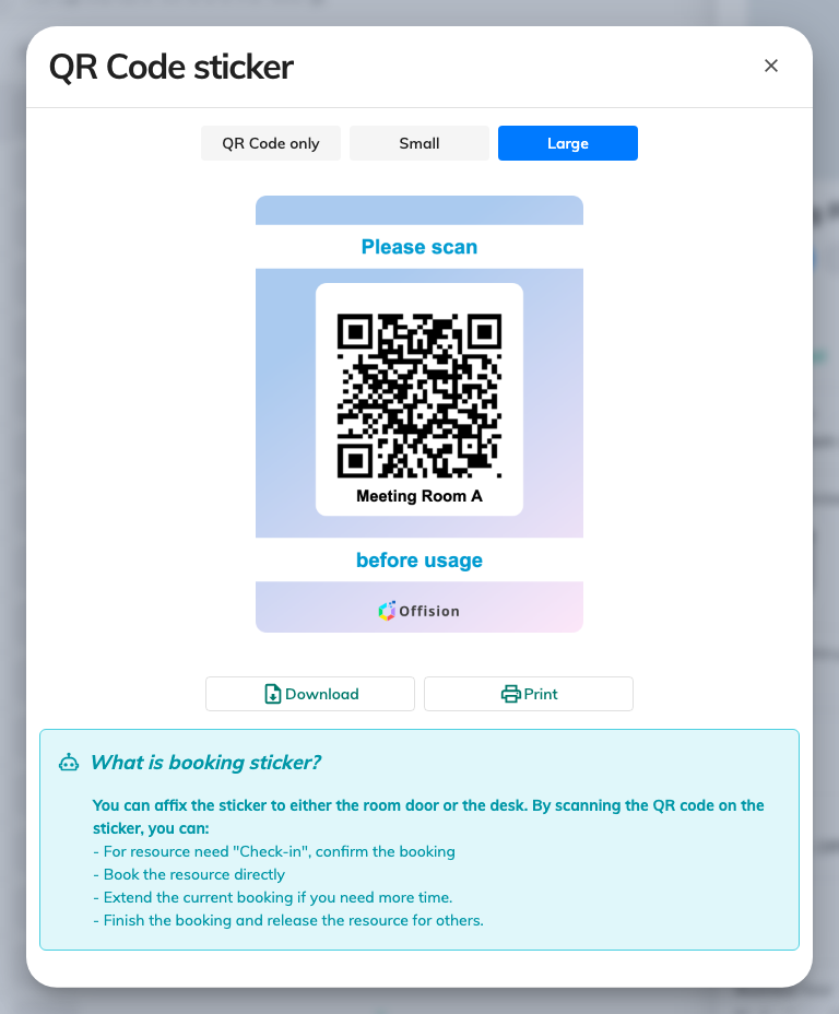 A resource's sticker, and the list of what scanning it can do.