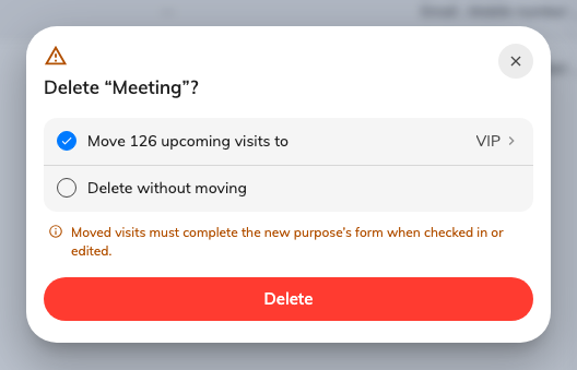 Deleting a purpose moves its visits