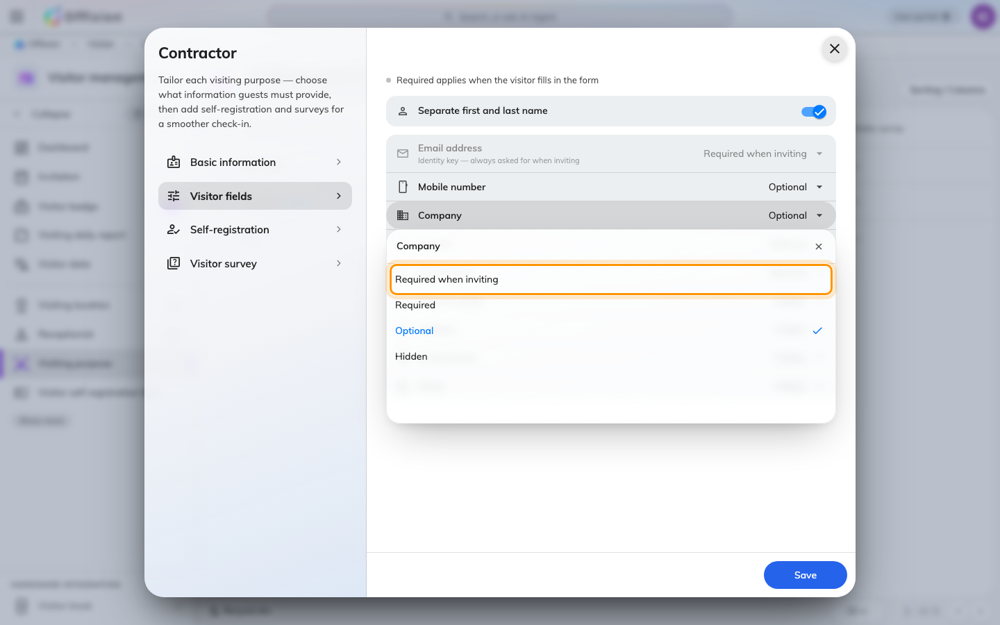 Choose who fills in each visitor detail
