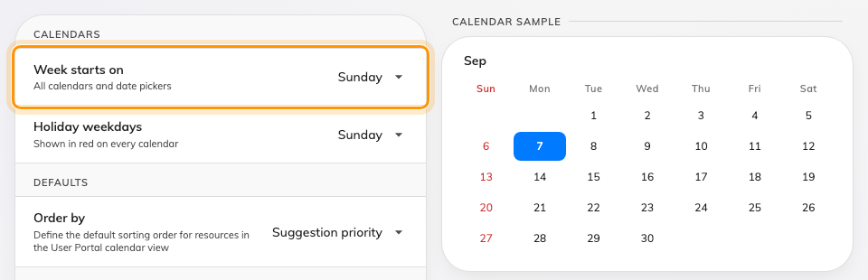 Pick the day your week starts on