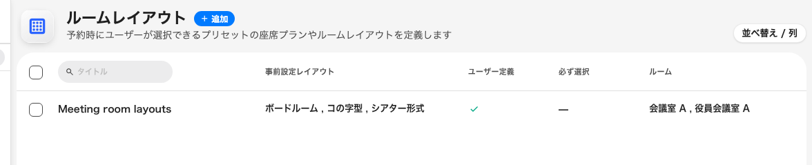 一行が一つのまとまり。事前設定レイアウトの列に、中身のレイアウトが並びます。