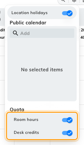 One switch per kind of quota you hold. The switch is labelled with the unit's own name.