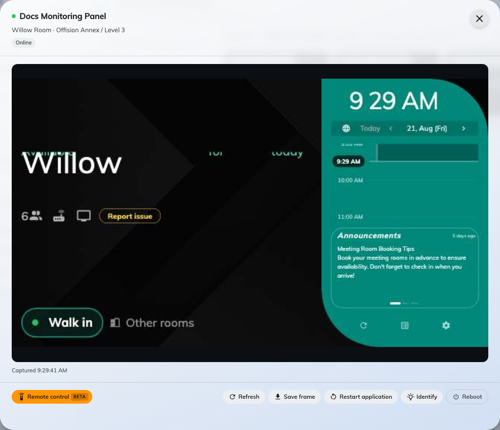 The preview, with the actions available on the screen it shows.