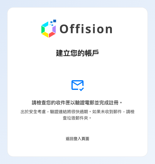 送出之後。帳戶已經存在，但要驗證電郵之後才能登入。